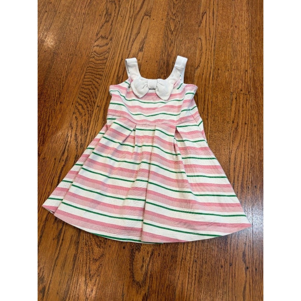 Janie & Jack Pink, Green and White Striped Dress Bow Twirl - Girls 2T